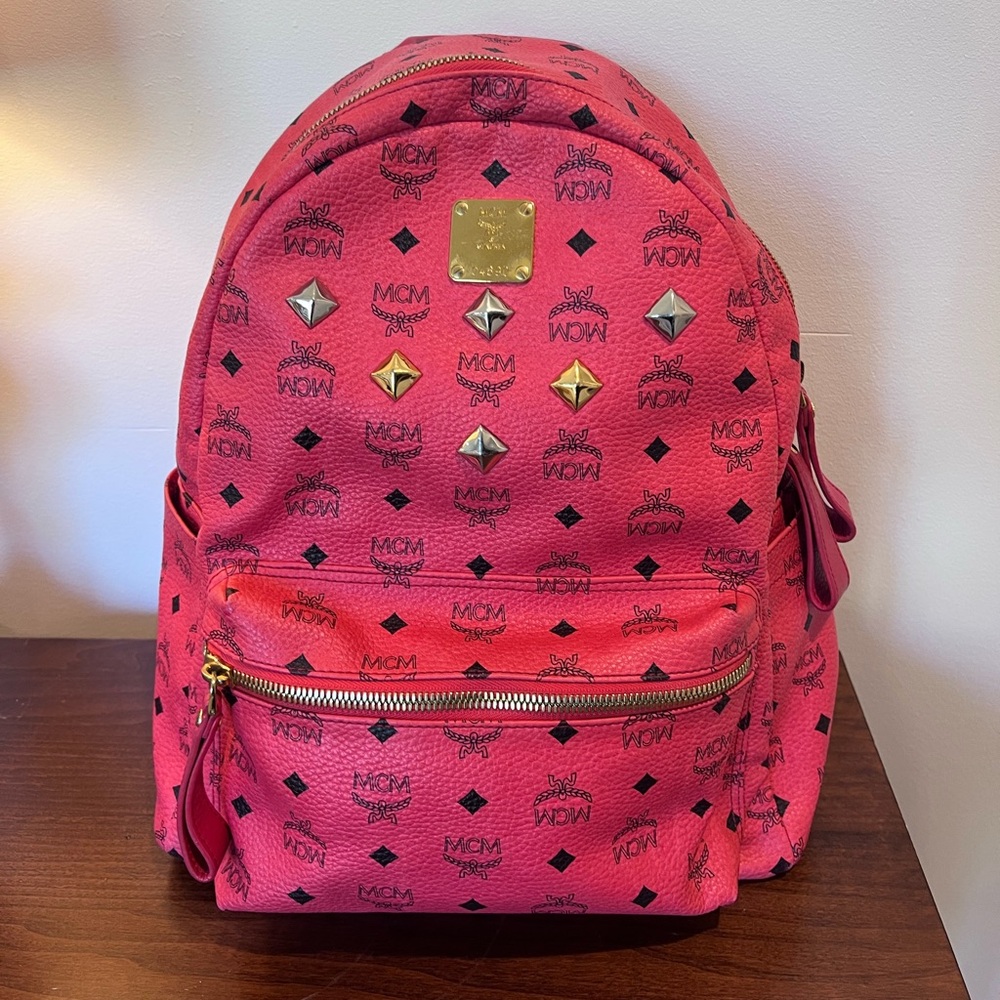 MCM Vibrant Pink Visetos Leather Backpack